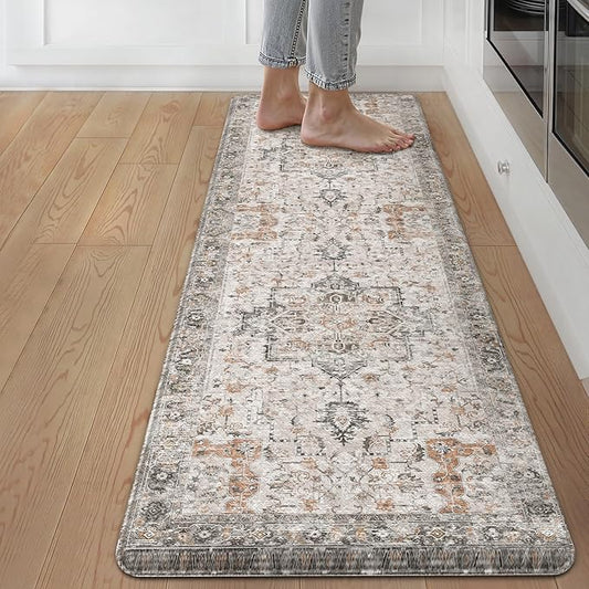 GENIMO 17.3"x59"-0.47 thick Kitchen Mats for Floor, Washable Anti Fatigue Mat for Cushioned, Ergonomic Comfort Foam kitchen Rugs, Non Slip Standing Mat for Home, Sink, Office, Laundry, LightTaupeBrown