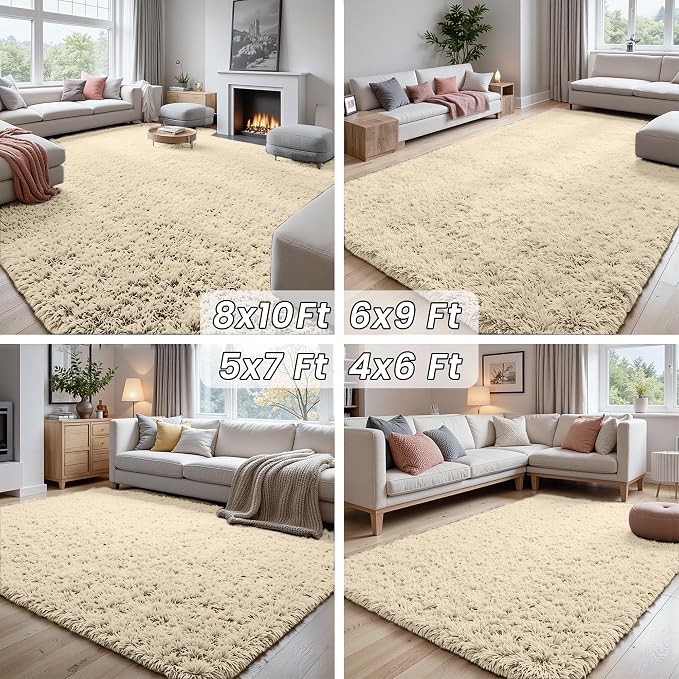 4x6 Fluffy Shag Area Rugs for Living Room Bedroom: Soft Plush Carpet Beige | - Image 7