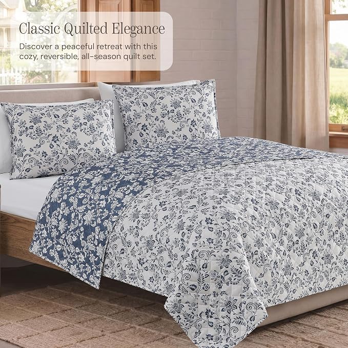 Twin/Twin XL Quilt Set-2 Pieces Soft Bedding Floral Reversible Coverlet | All - Image 7