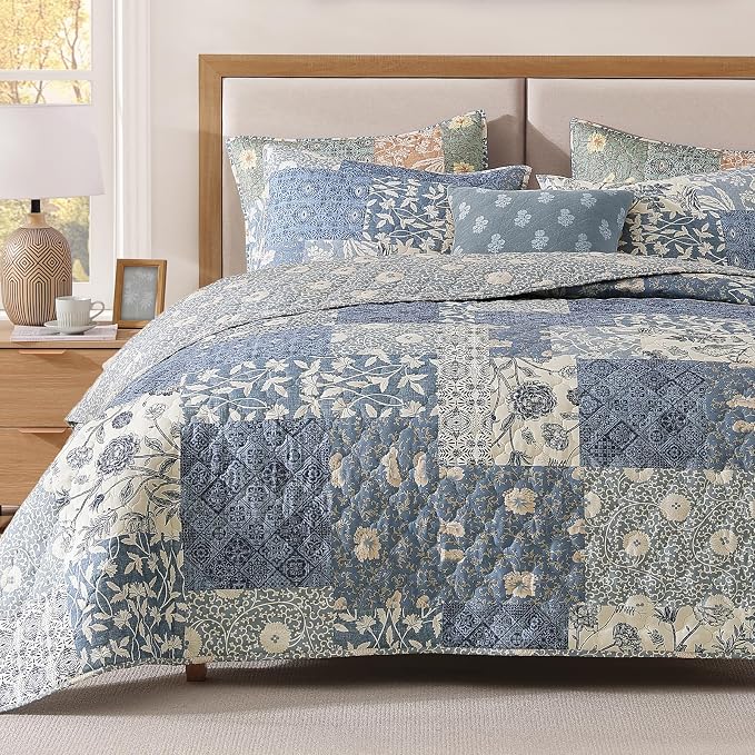 King Size Quilt Set-3 Pieces Soft King Bedspread Floral Patchwork Quilt | by CASAAGUSTO