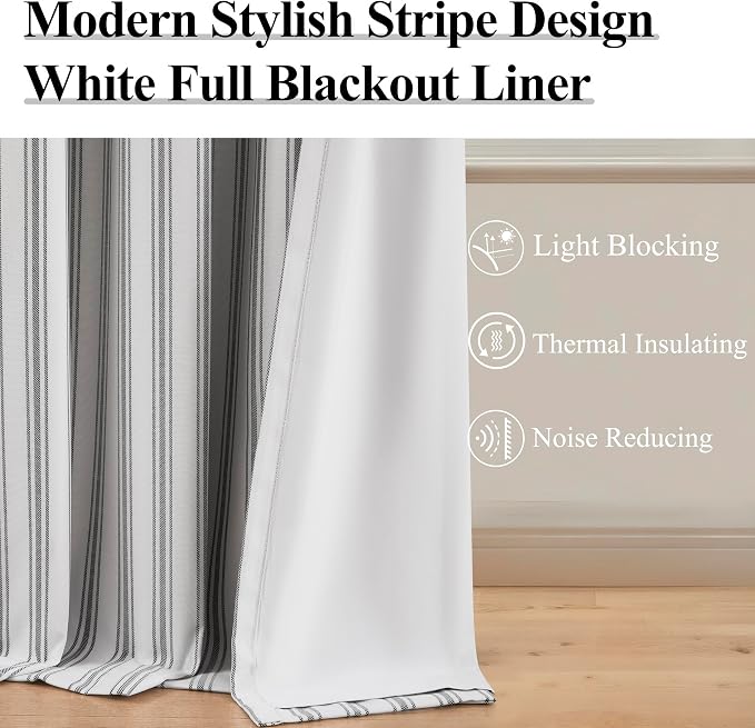 ZJDECOR Black Striped Full Blackout Cotton Blended Curtains, Isolate Light and - Image 3