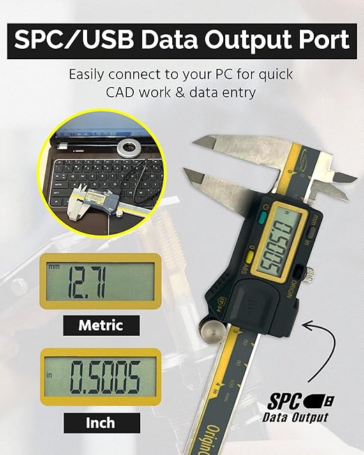 iGAGING Absolute Origin 0-8" Digital Caliper, IP54 Stainless Steel, SPC/USB Output Port, Inch & Metric Modes, Case, Manual, Battery