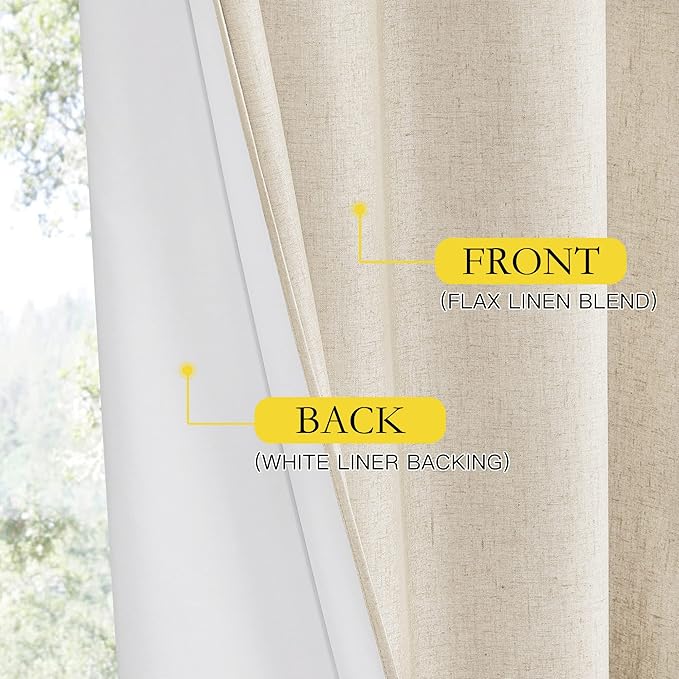 NICETOWN 100% Blackout Linen Texture Curtains 72 inches Long, 2 Panels - Image 5