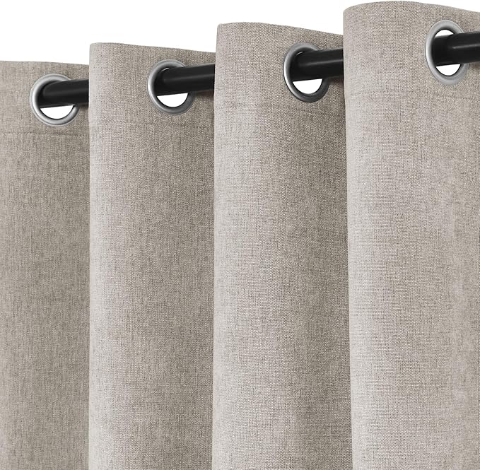 Macochico Full Blackout Curtains 84 Inches Long Insulated Noise Reducing Chenille Curtains for Living Room Bedroom Nursery Auditorium Beige Taupe Curtains with Tieback Grommet 72" Wx84 L 1 Panel