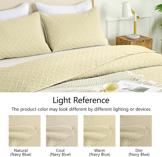 FLYMME Twin Quilt Set, Lightweight Butter Yellow Bedspreads, Basket Weave - Image 4