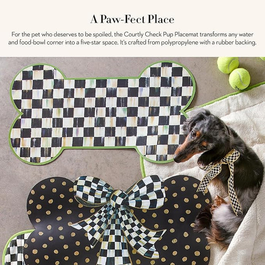 MACKENZIE-CHILDS Pup Placemat, Cute Pet-Food Mat for Dog Bowls and Cat Bowls, Black-and-White Courtly Check