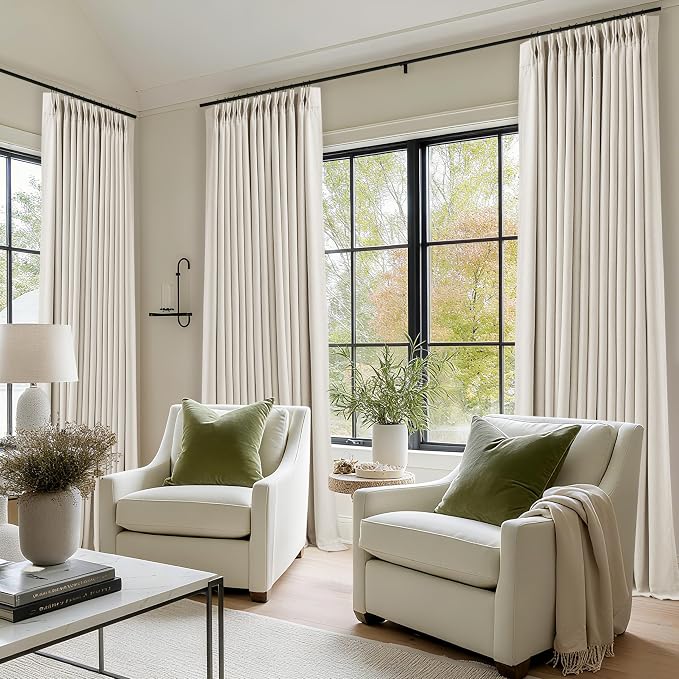 Ivory Cream Linen Blackout Curtains 112 Inches Long - Image 7