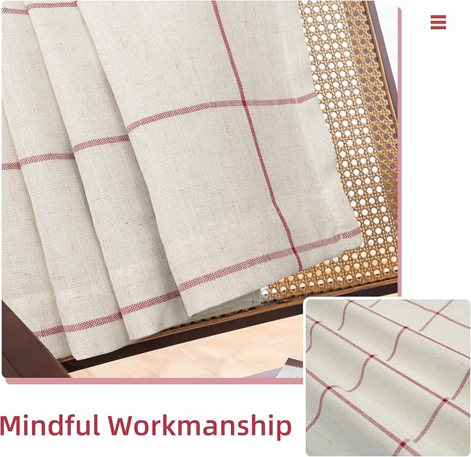 DriftAway 100% Blackout Plaid Linen Curtains 90 Inches Long 2 Panels Red | 100% - Image 7