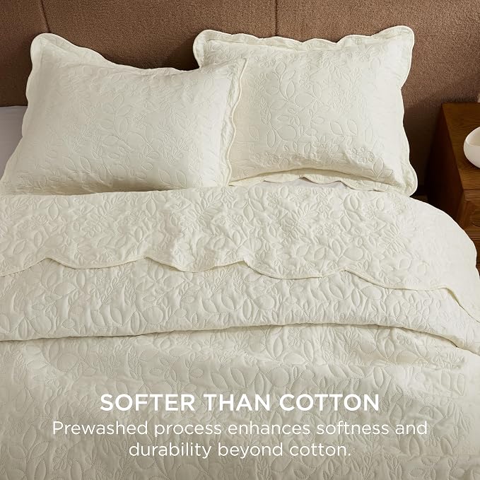 Bedsure Quilt Queen Size Bedspread, Thin Comforter, Cream Yellow Coverlet | - Image 3