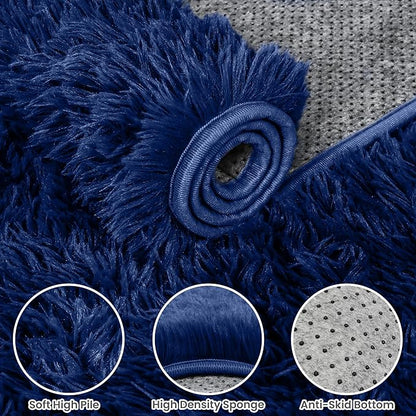 2x6 Bedside Area Rugs for Bedroom: Soft Fluffy Shag Blue Rug for Hallway, Non-Slip Fuzzy Plush Living Room Rug Indoor Floor Carpet for Kids Rooms, Dorm, Nursery, Modern Home Aesthetic Decor