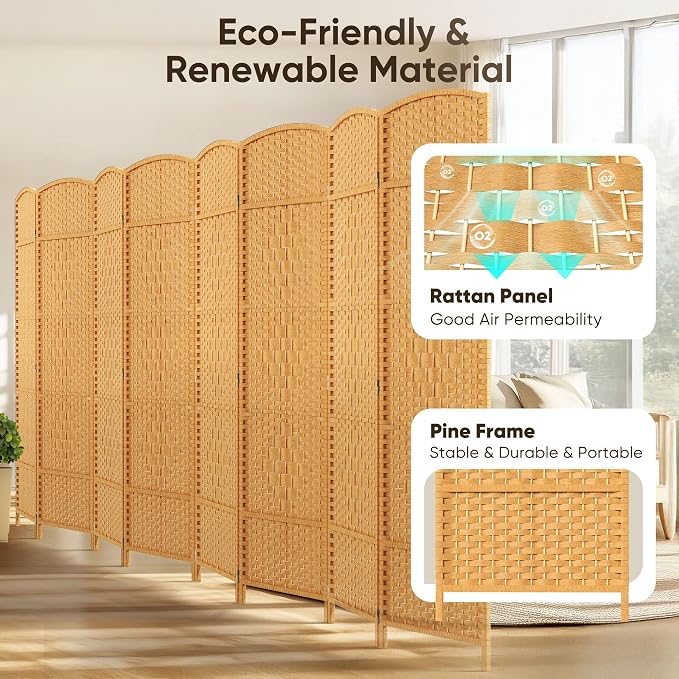 8 Panel Room Divider, Privacy Screen & Room Separation, Extra Wide | Paper - Image 3