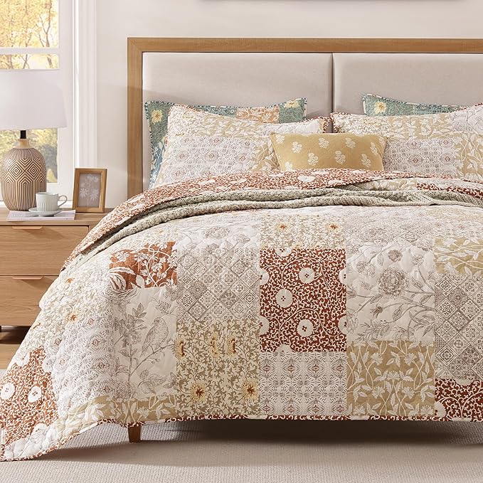 Quilts Queen Size-3 Pieces Soft Queen Bedspread Floral Patchwork Quilt | by CASAAGUSTO