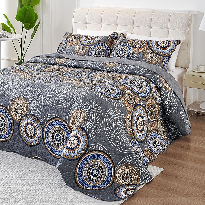 3 Pieces King Size Quilt Set Lightweight Summer Bedspread 98''x106'' Soft by LEAONME