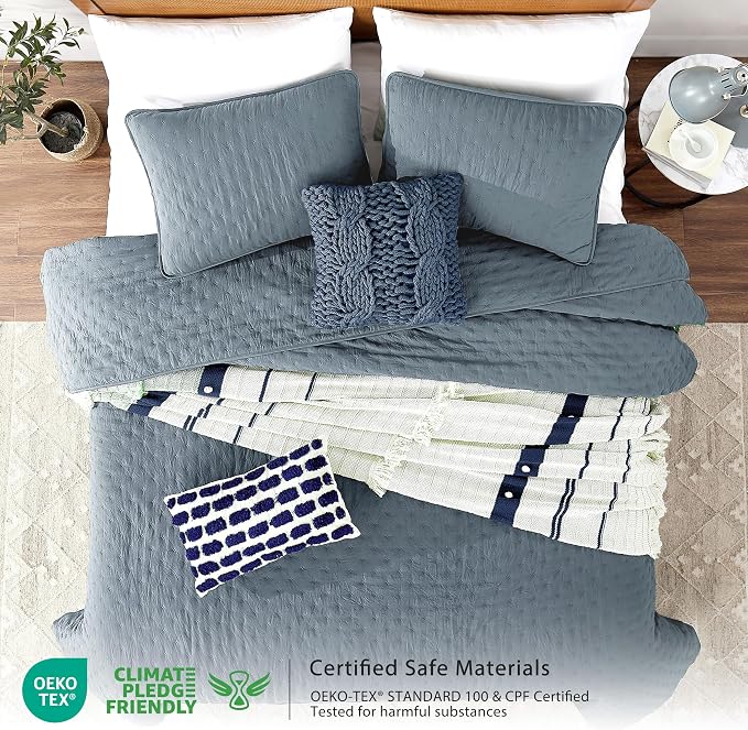 ROARINGWILD Dusty Blue King Size Quilt Bedding Set, Lightweight Soft Bedspread - Image 2