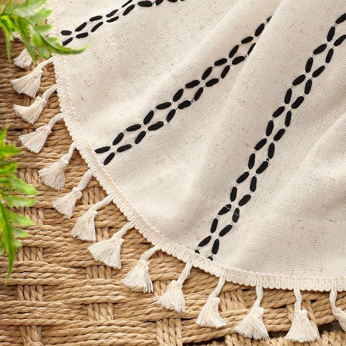 Beige 100% Boho Blackout Curtains 96 Inch 2 Panels - Image 3