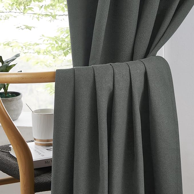 Full Blackout Curtains Dark Grey 132 Inches Long 2 Panels Set, Extra Long Back - Image 5