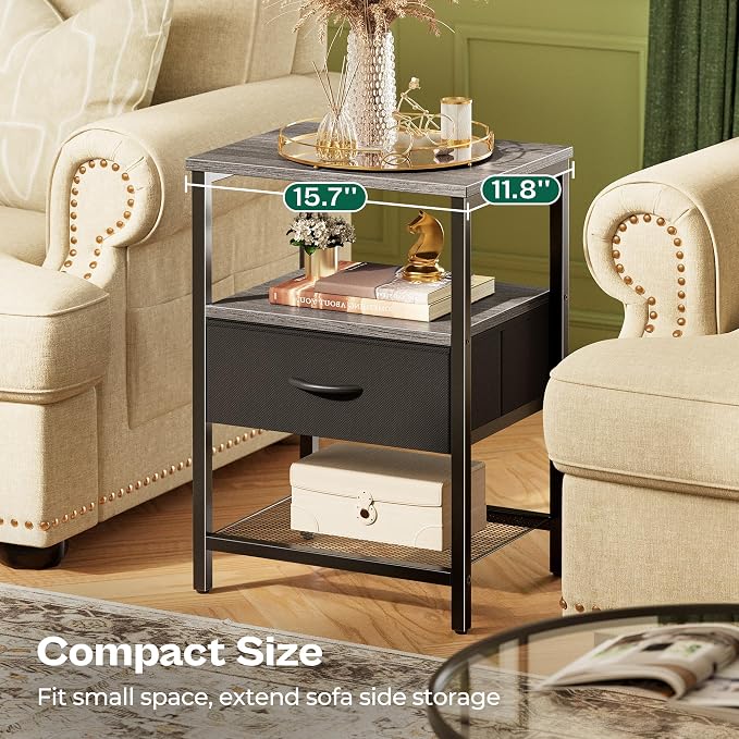Huuger Night Stand with 2 Drawers, Bed Side Table with Open Shelf | Bedroom - Image 6