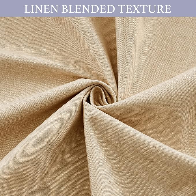 RYB HOME Natural Linen Textured French Door Window Curtains 100% Blackout | - Image 6