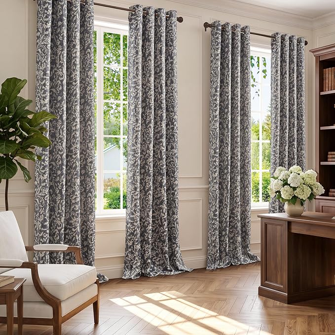 jinchan Blue Floral Blackout Curtians 96 Inch Vintage Grommet 2 Panels | Room - Image 7