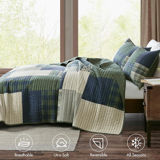Woolrich Quilt Set Patchwork Channel Quilting, Cottege Coverlet - Image 4