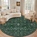 Round Area Rug for Living Room: 6ft Boho Washable Rug Deep Green | Vintage Boho by EXPEDIX