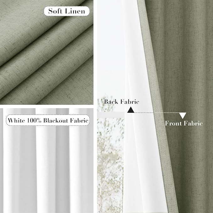 Joywell 100% Blackout Linen Curtains 90 Inches Long - Image 5