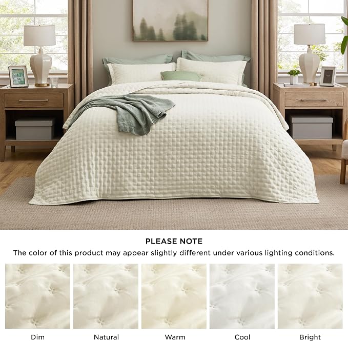 Bedsure Quilts Queen Size Bedspread, Lightweight Comforter, Ivory Coverlet | - Image 9