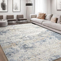 Area Rug Living Room Rugs - 8x10 Abstract Large Soft Indoor Washable Rug Neutral Modern Low Pile Carpet for Bedroom Dining Room Farmhouse Home Office - Beige Blue