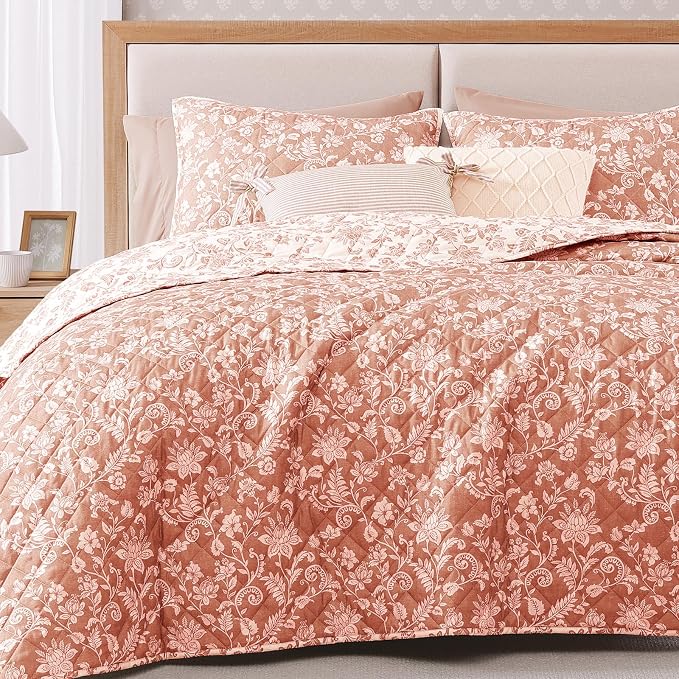 Queen Quilt Set-3 Pieces Soft Bedding Floral Reversible Coverlet | All Seasons - Image 9