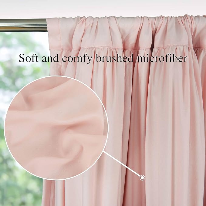 Thermal Insulated Window Curtains, Rustic Rod Pocket Drapes, Peach Pink - Image 2