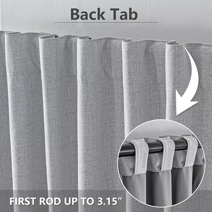 100% Blackout Curtains 108 inch Length 1 Panel Faux Linen Long Drapes - Image 2