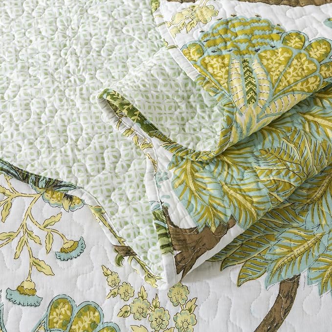 3-Piece Quilt Set Quilted Bedspread Cotton Coverlet Set Floral Oversized - Image 5