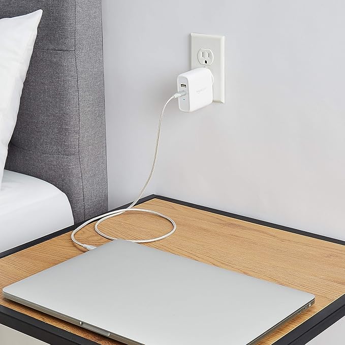 Amazon Basics 68W Two-Port GaN Wall Charger with 1 USB-C (60W) & 1 USB-A Ports (18W) with PD for Laptops, Tablets & Phones (iPhone 16/15/14/13/12/11/X, iPad, MacPro, Samsung, and more), Non-PPS, White