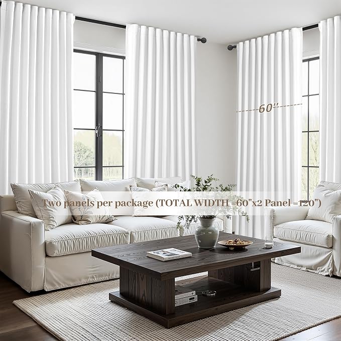 Pure White Blackout Curtains 60 Inches Extra Wide Modern Linen 96 Inch Length - Image 5