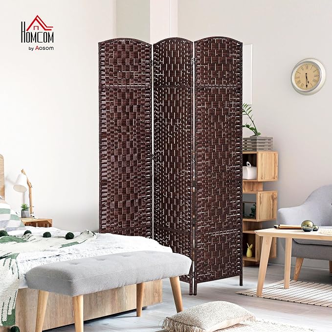 HOMCOM Room Divider 3-Panel, 6FT-Tall Folding Privacy Screen, Hand-Woven Design - Image 2