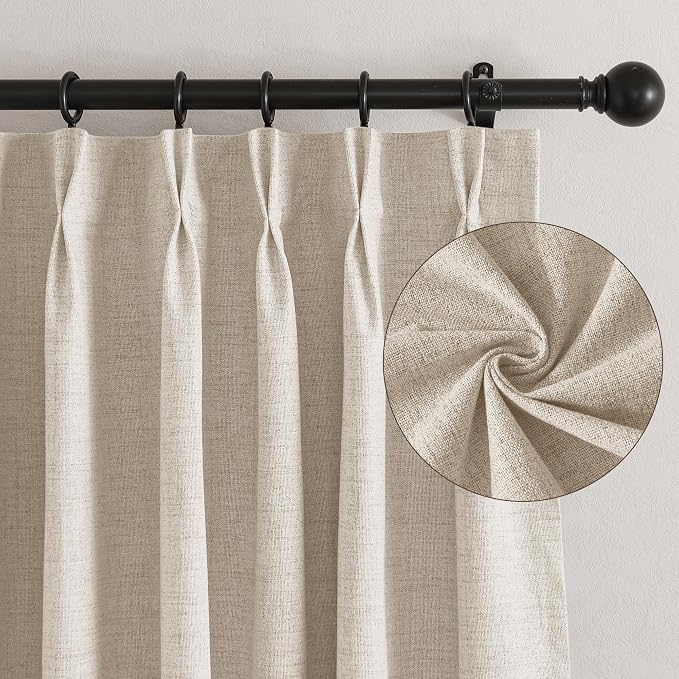 RYB HOME Linen Textured 100% Blackout Curtains Pinch Pleated & Back Tab Drapes - Image 2