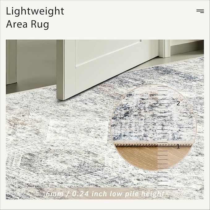 Soalmost Runner Rug 2x5 Washable Non-Slip Kitchen Entry Runners Blue/Ivory | - Image 7