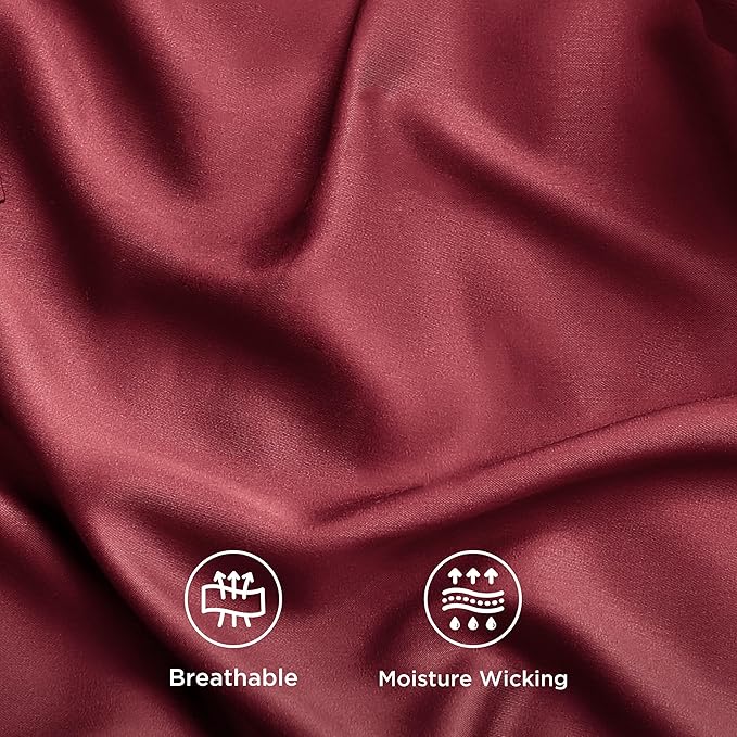 Bedsure Queen Sheet Set, Rayon Derived from Bamboo, Cooling Sheets, Breathable & Soft, Deep Pocket Up to 16 Inches, Hotel Luxury Silky Bedding for Hot Sleepers, Burgundy