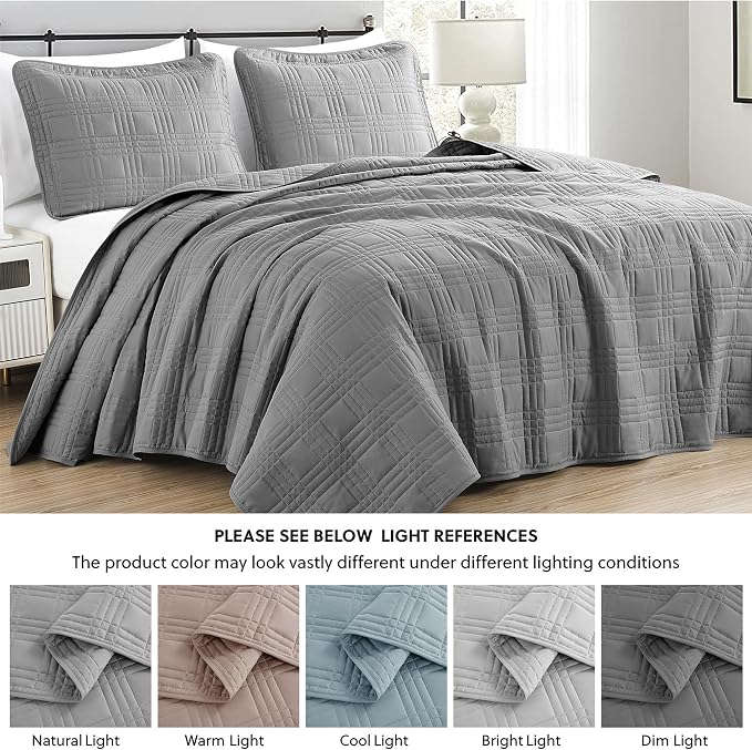 Chezmoi Collection Kingston Queen Size Bedspread Set, 3-Piece Gray Oversized - Image 5