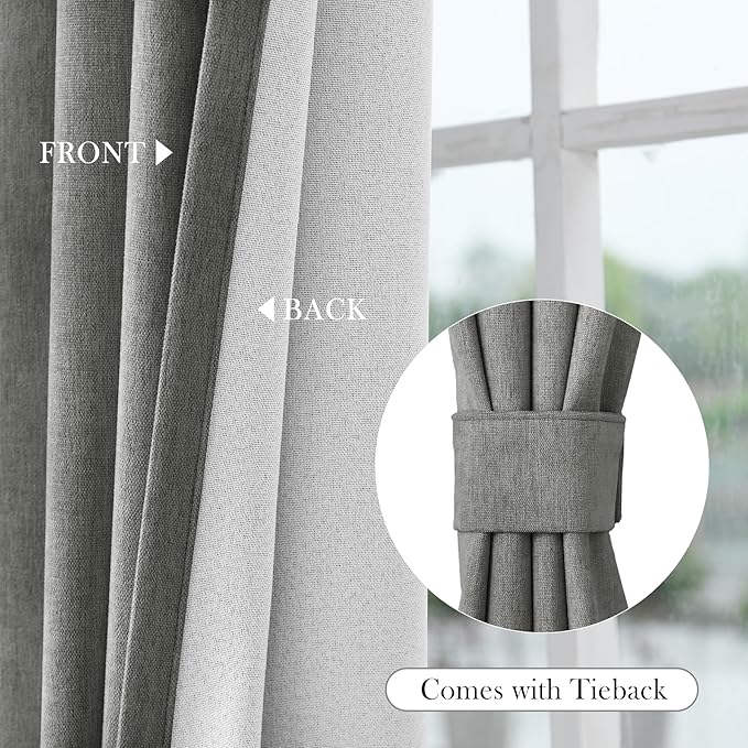 Macochico 100% Blackout Curtains Insulted Window Panels for Bedroom Living Room Dining Room Luxury Chenille Curtains Classic Home Decor Rock Grey Curtains with Tieback 52" Wx72 L Grommet 1 Panel