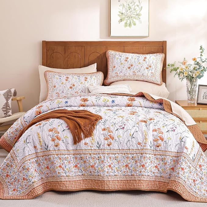 WONGS BEDDING Fall Quilt Set King, Microfiber Lightweight Farmhouse Bed Cover - Image 8