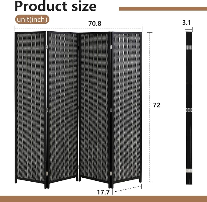FDW Bamboo Room Divider Folding Privacy Screen 4 Panel 70 Inches High 17 Inches - Image 7