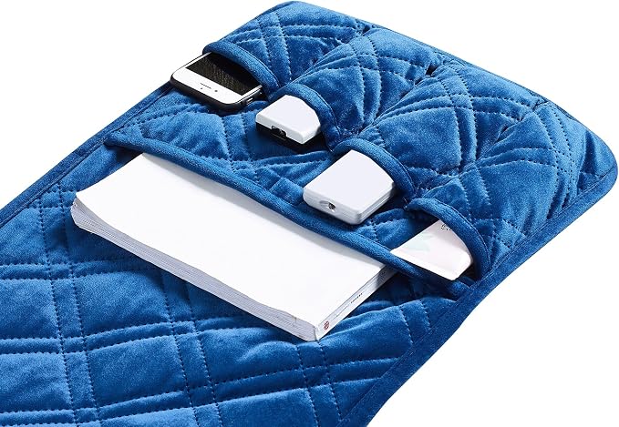 Brilliant Sunshine Dark Blue Velvet Couch Armrest Cover, Armrest Organizer & - Image 4