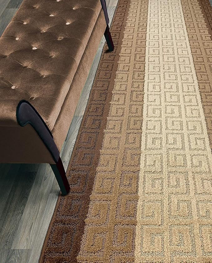 Custom Length Hallway Runner Rug,Slip Resistant,Meander Brown, 26 Inch X 8 feet, Sold and Priced Per Foot