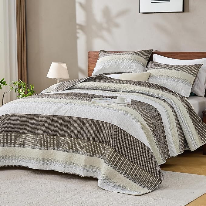 California King Quilt Set Mocha, 3 Pieces Bedspreads | Ultra Soft Lightweight - Image 7