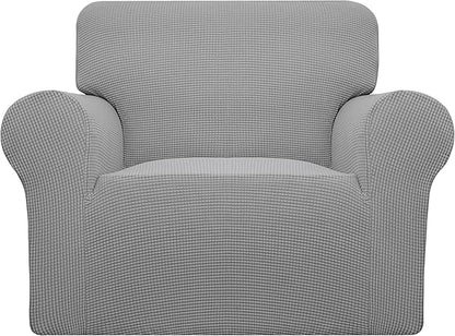 Easy-Going Stretch Chair Sofa Slipcover 1-Piece Couch Sofa Cover Furniture Protector Soft with Elastic Bottom for Kids, Pet. Spandex Jacquard Fabric Small Checks (Chair, Light Gray)