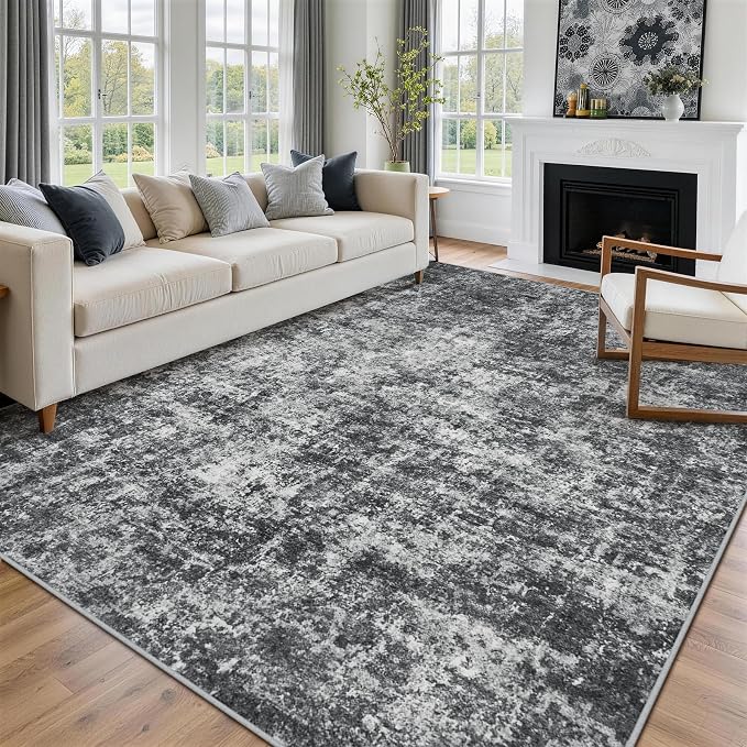 8x10 Area Rugs for Living Room Washable Bedroom Dining Room Black Grey | Modern - Image 7