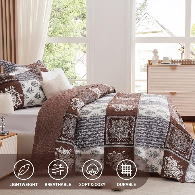 King Size Quilt Set 3 Pieces Lightweight Reversible Bedspread-98''x106'' Soft - Image 4