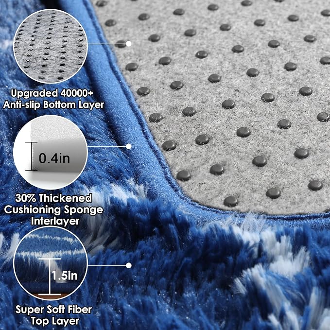 5x7 Area Rugs for Living Room Bedroom, Fluffy Navy Blue and White Throw Rug - Image 4