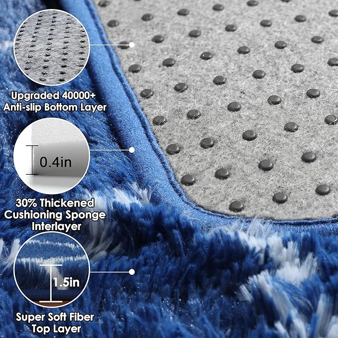 Geometric Area Rugs 5x8 for Living Room, Fluffy Moroccan Navy and White Rug for - Image 4